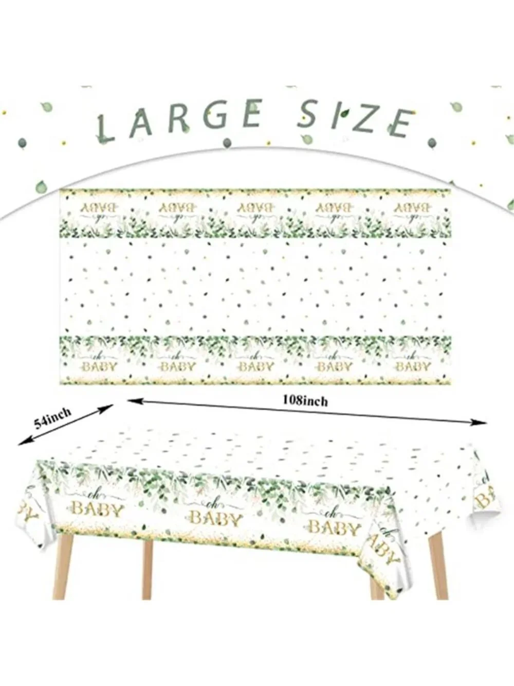 Sage Green Baby Shower Tablecloth Eucalyptus Disposable Party Table Cover